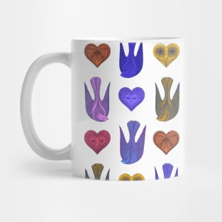 Lovely love birds with hearts on white background Mug